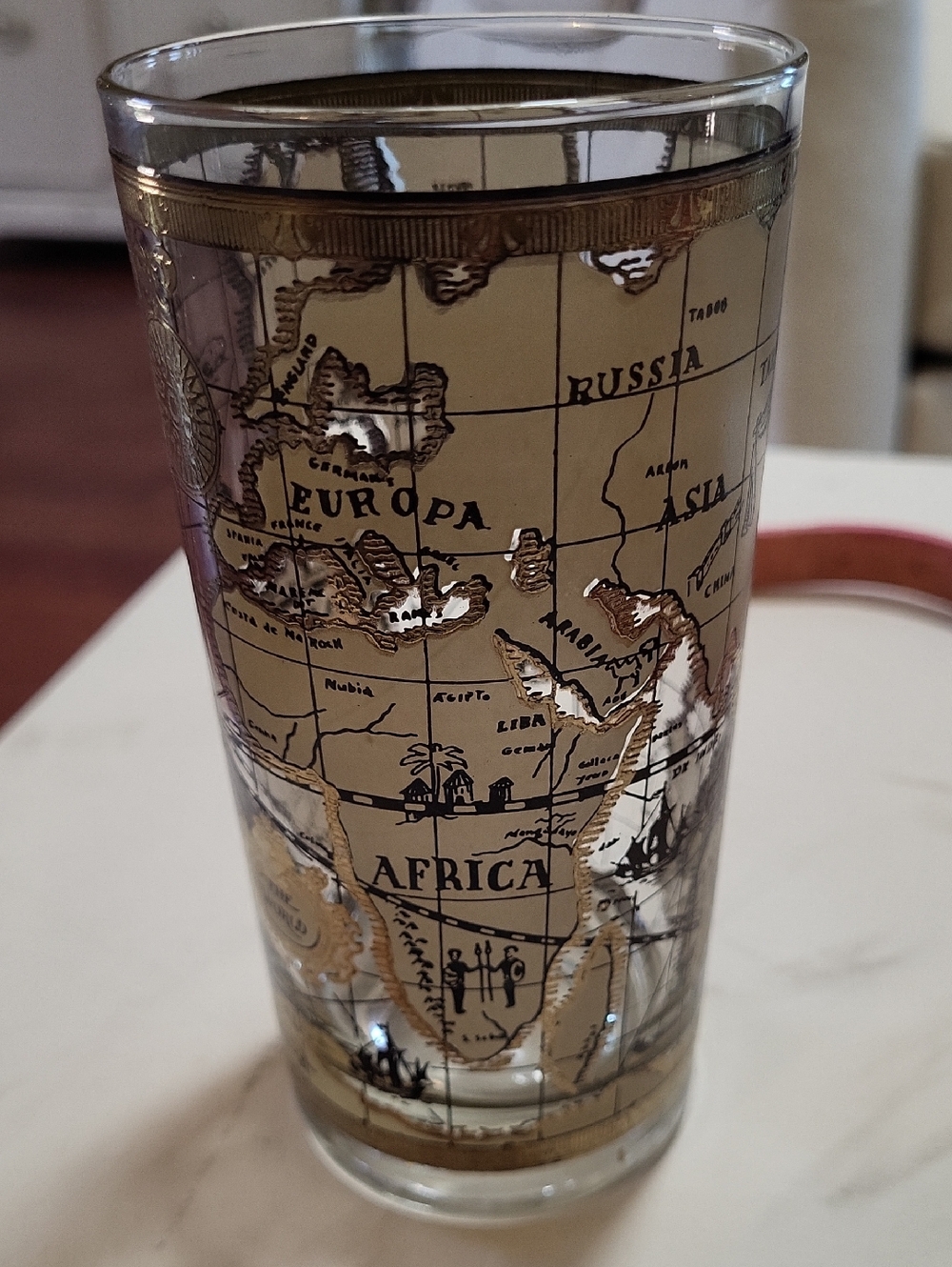 ✨️ Vintage Mid-Century Old World Map Highball Glass 22k gold